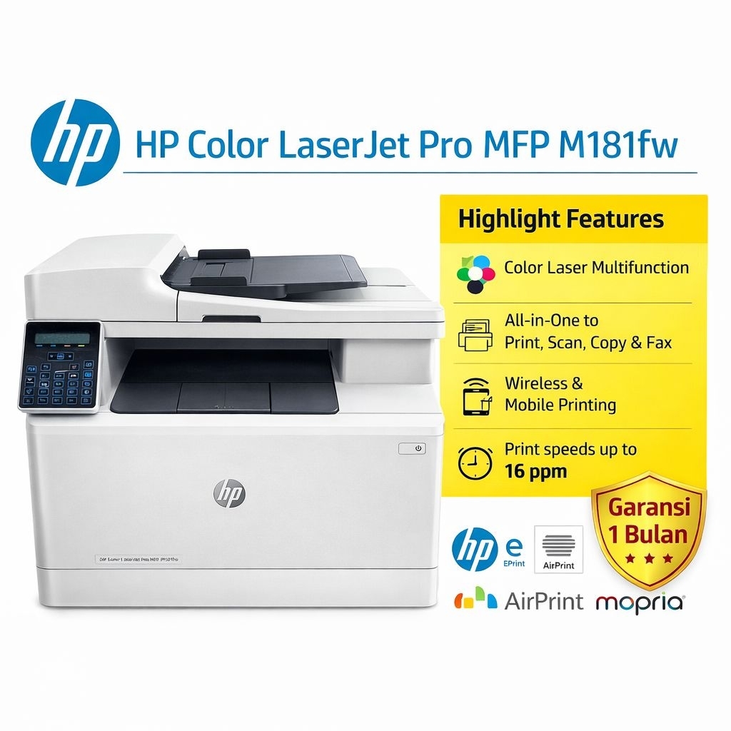 HP Color LaserJet Pro MFP M181fw Printer Multifungsi Color Print Scan Copy Fax WiFi