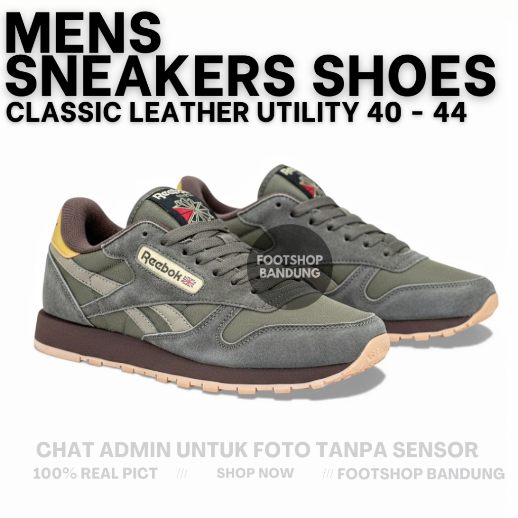 Sepatu Sneakers Casual Kasual Pria Reebok Classic Leather Utility Dark Olive Brown Suede 39-44 BNIB