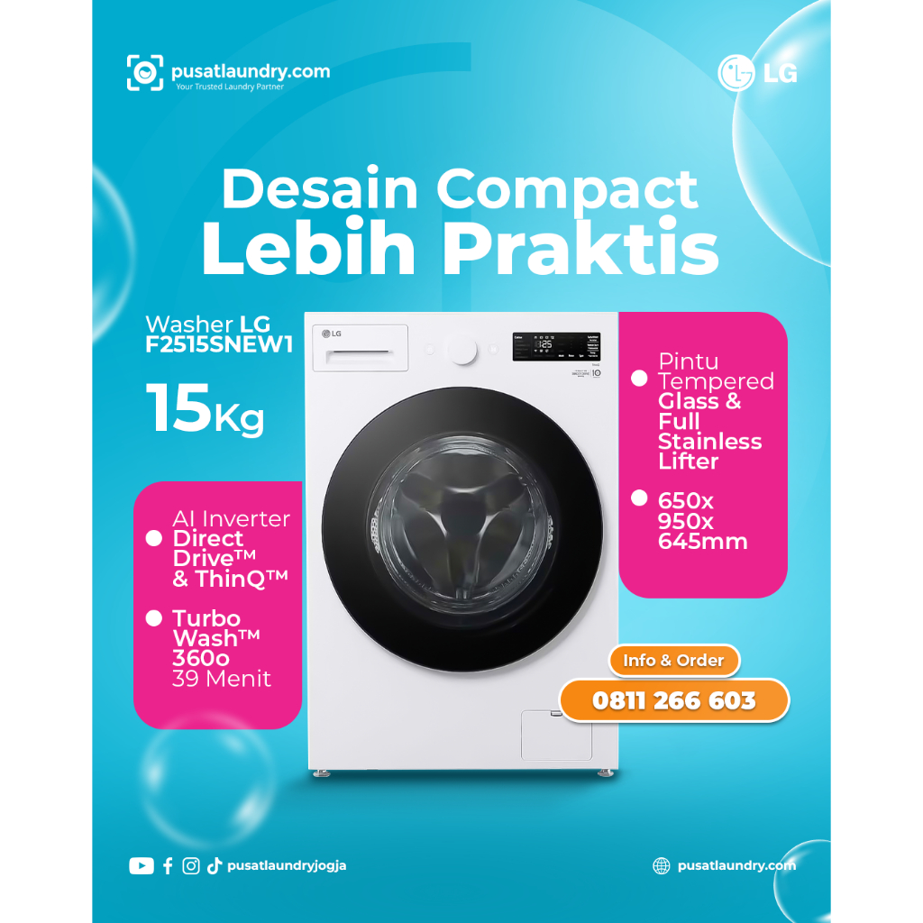 Mesin Cuci LG Mesin Cuci Laundry Font Loading - Washer LG 15kg F2515SNEWI ( Mesin Cuci LG Kapasitas 