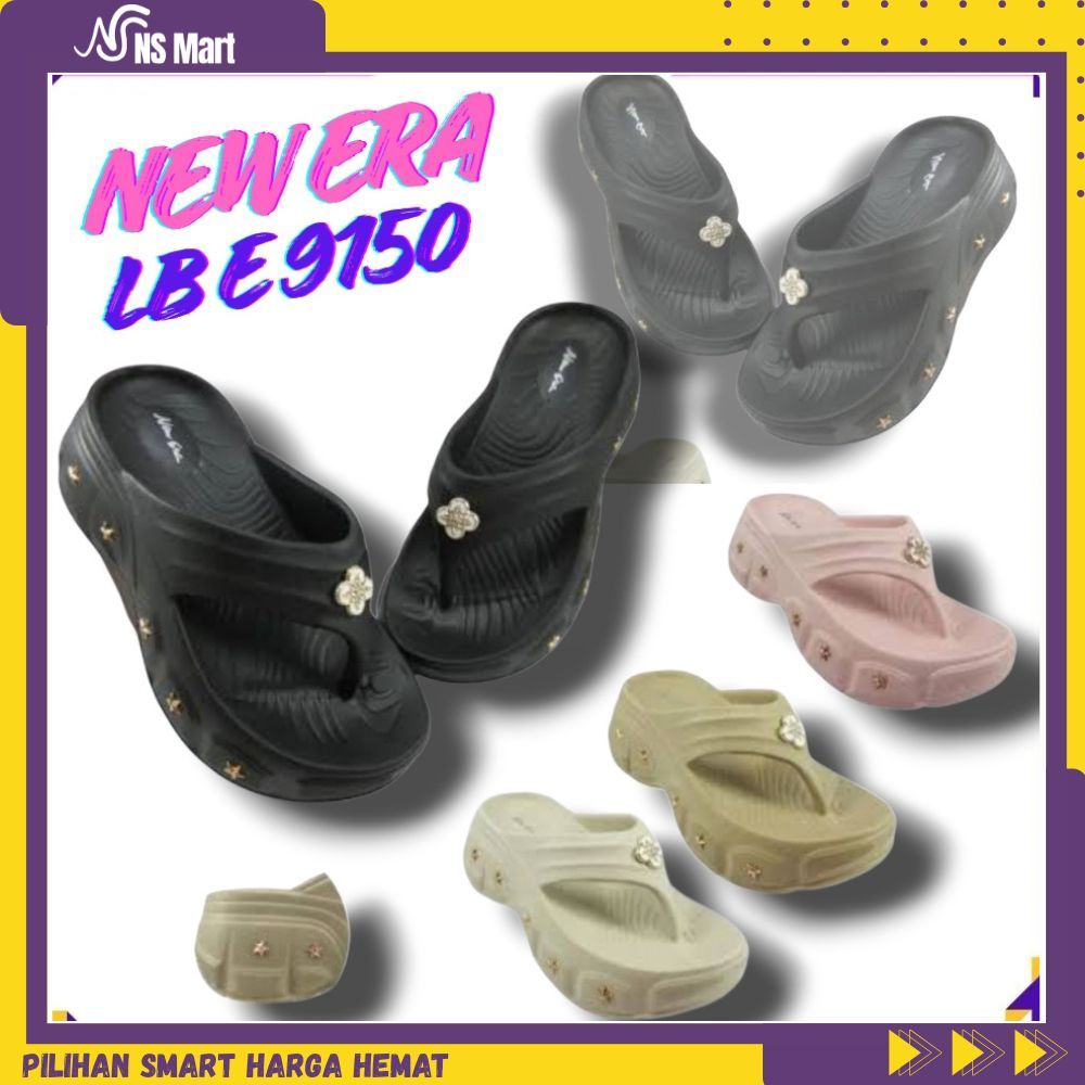 New Era LB E 9150 Sandal Wedges Karet Wanita Terbaru Trendy Anti Slip 37-40