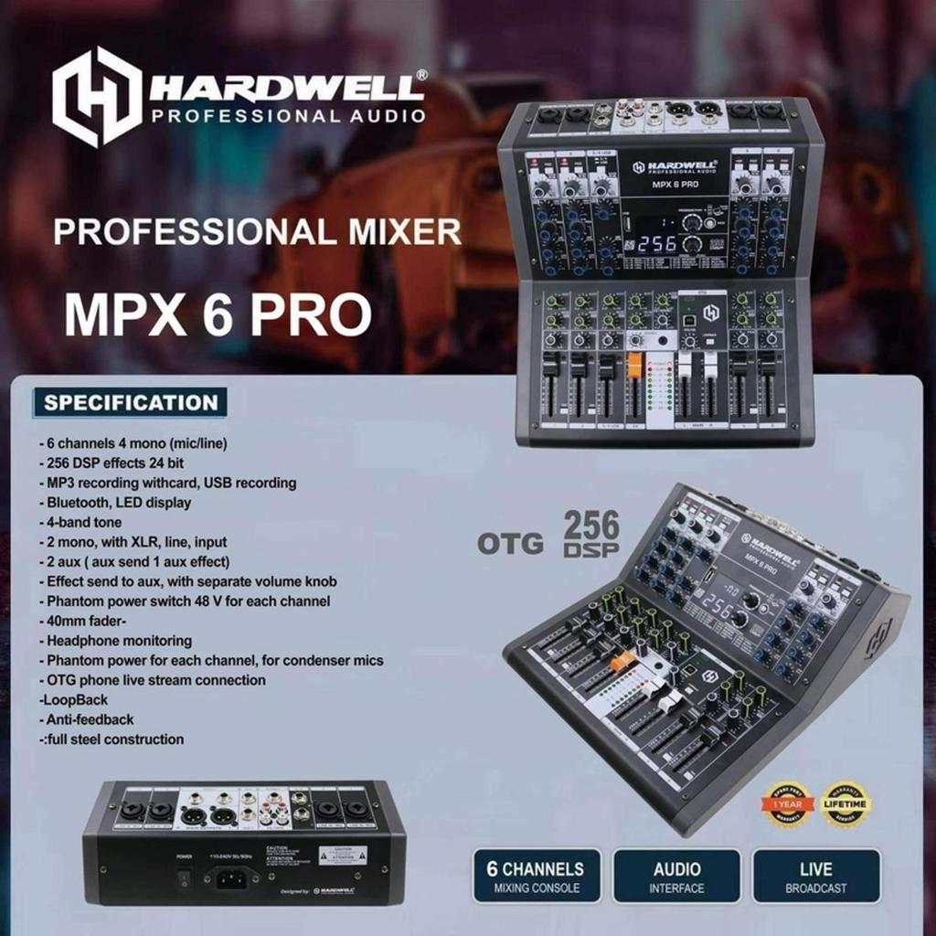 MIXER HARDWELL MPX 6 PRO ORIGINAL 6 CHANNEL PROFESSIONAL MIXING CONSOLE