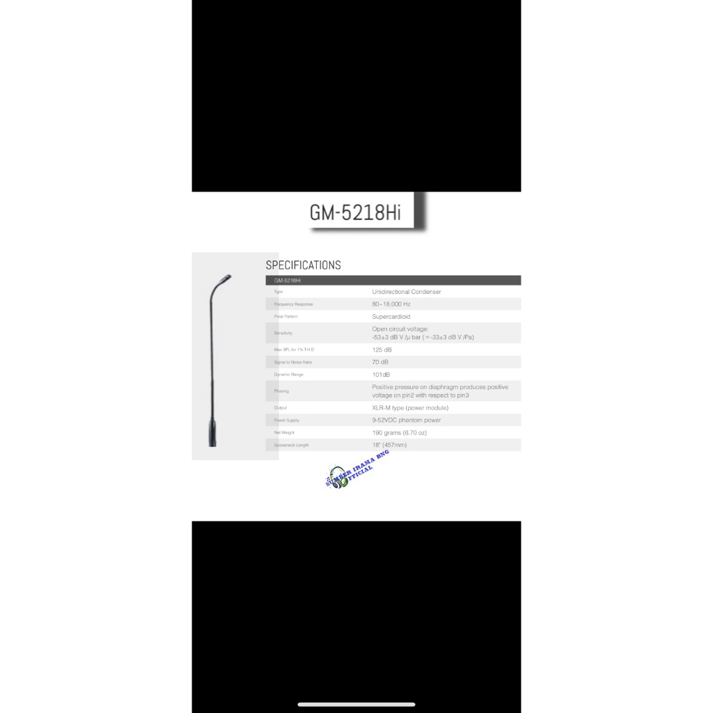 JTS GM5218HI CONDENSER GOOSENECK MICROPHONE WITH HIGHER SENSITIVITY GM-5218HI