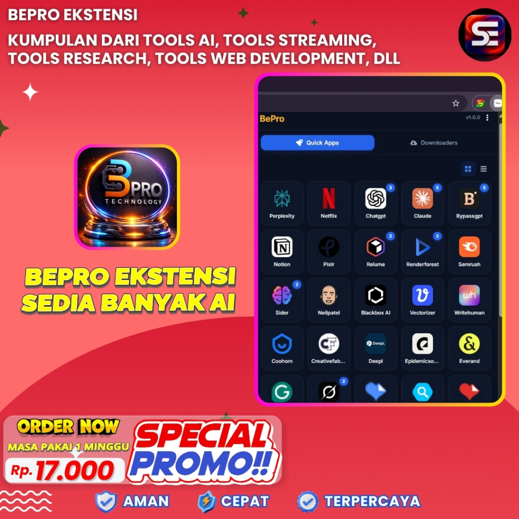 BEPRO EKSTENSI - KUMPULAN DARI TOOLS AI, Streaming, Tools Research, Web Development, dll