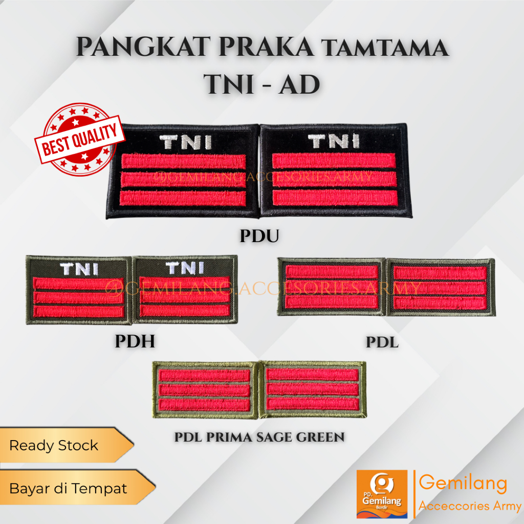 Pangkat PDU TNI AD PRAKA TAMTAMA | Sedia Pangkat PDU PDH PDL PRIMA Sage Green |TNI AD  Pangkat TNI |