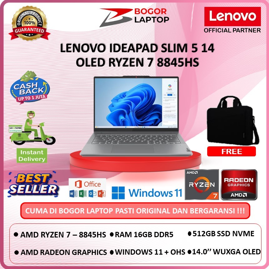 LENOVO IDEAPAD SLIM 5 14 OLED RYZEN 7 8845HS 16GB 512GB WINDOWS 11 + OHS 14.0'' INCH WUXGA OLED