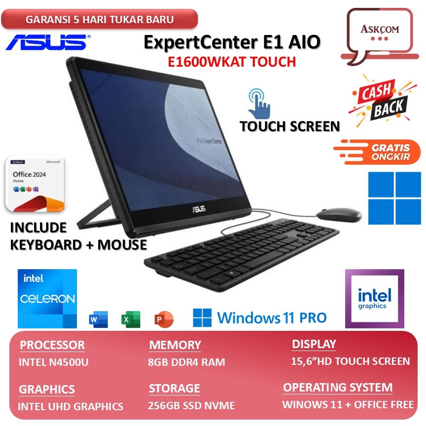 Asus ExpertCenter AIO E1600WKAT Touchscreen SSD 256GB RAM 8GB Win11