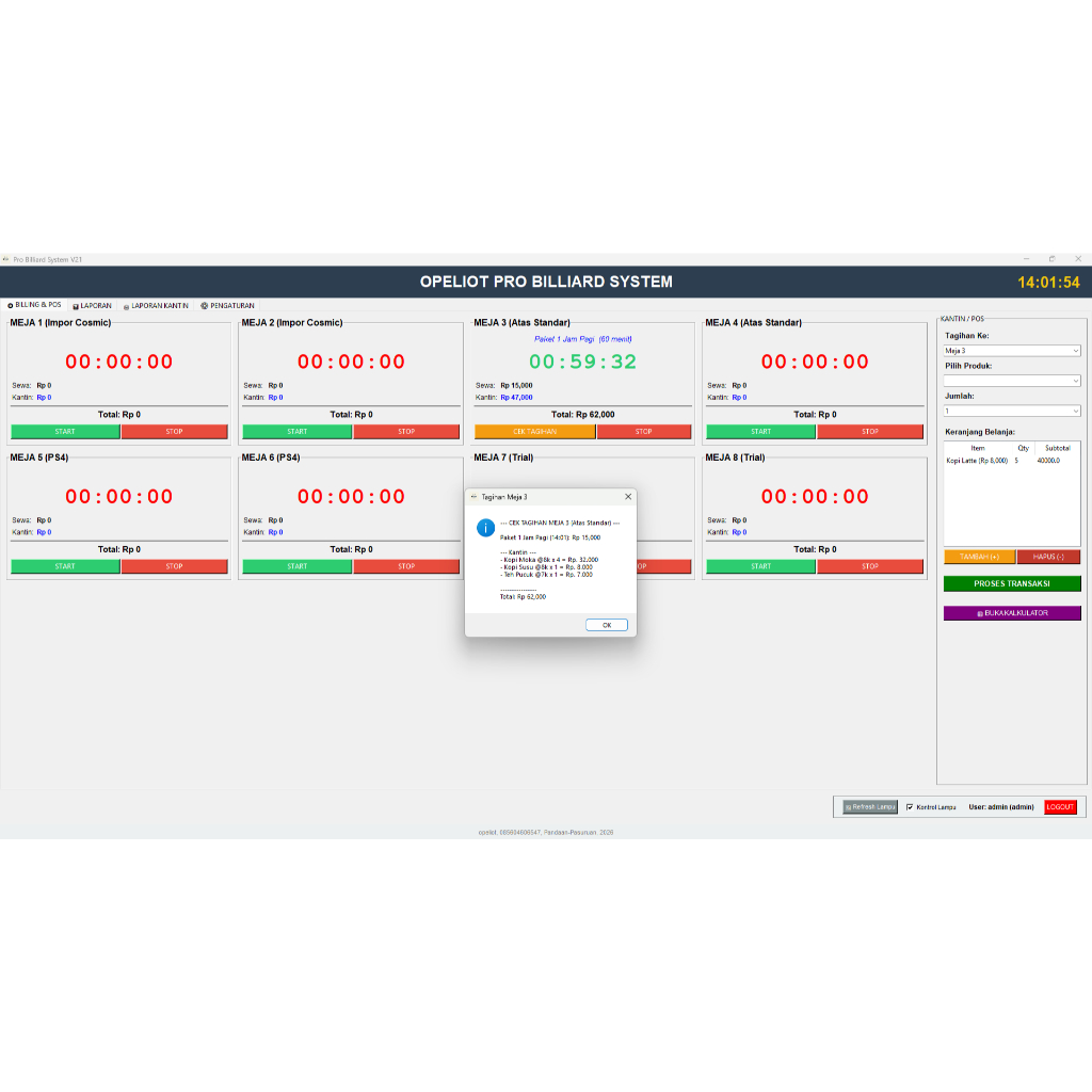 Billing Billiard Playstation Futsal Badminton Bisa Custom Kontrol Lampu