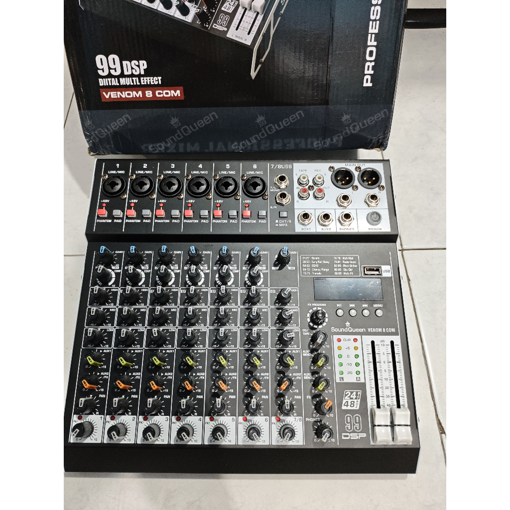 Mixer Audio Soundqueen Venom8 Venom 8 Original 8 Chanel 8Ch USB Bluetooth PC Soundcard Efek 99DSP Di
