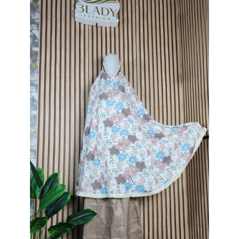 Mukena Dewasa Rayon Motif Bunga Sakura Hitam dengan Renda Elegan Mewah