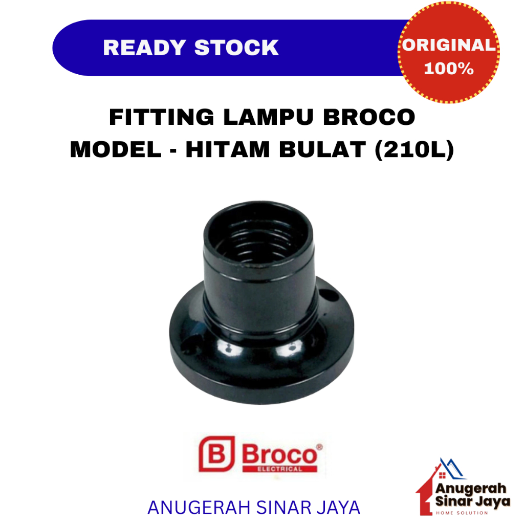 BROCO FITTING PLAFON TEMPEL BULAT HITAM 210L BIASA LAMP HOLDER SOCKET COLOKAN LAMPU E27 BLACK ORIGIN