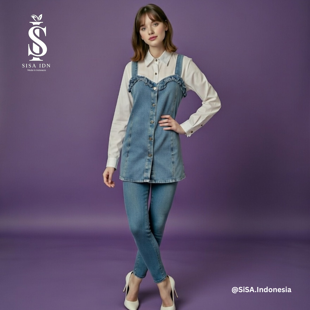 SISA.IDN -KEMEJA KOMBINASI JEANS LENGAN PANJANG WANITA-KEMEJA KOMBINASI JEANS WANITA