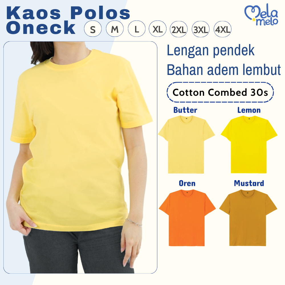 Kaos Polos Katun Wanita Cotton Combed 30s Warna Kuning Butter Yellow Kuning Mentega Orange Oren Must