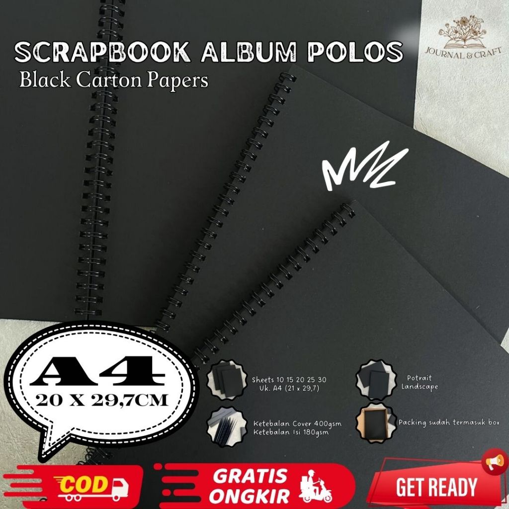 A4 Srapbook Album Polos Hitam | Scrapbook Album Polos Landscape Dan Potrait | Scrapabook Album Vinta