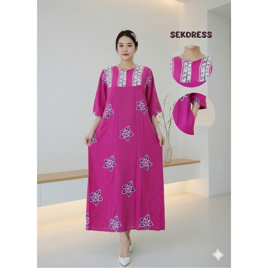 Promo || Longdress Sedress Daster Panjang Semata Kaki Batik Busui Resleting Depan Motif Bunga Sunan 