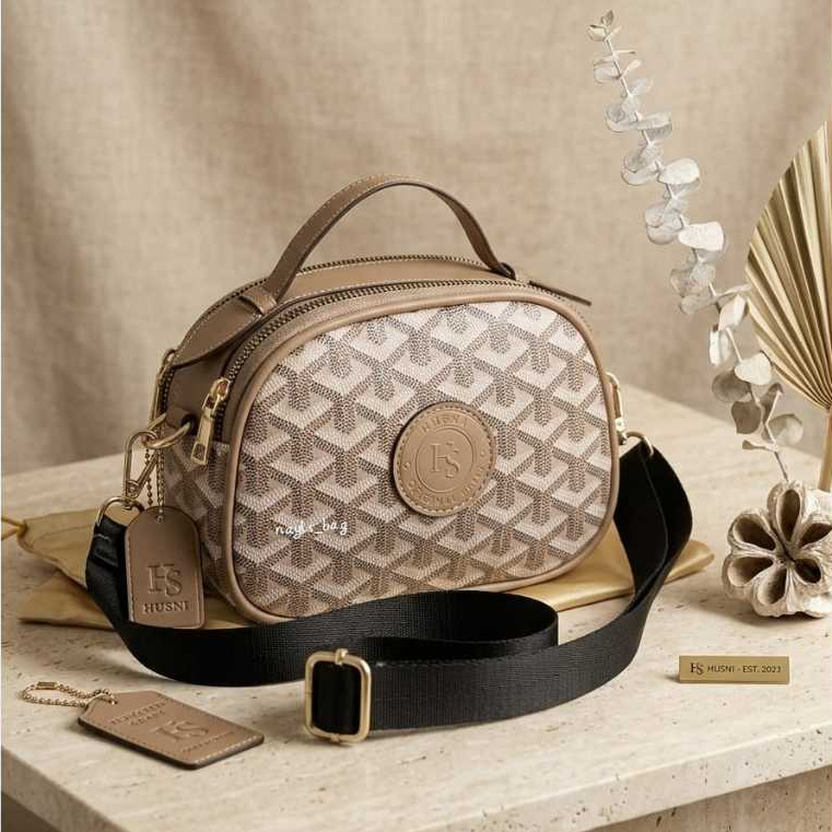 BARU Tas Wanita Slempang Tophandle Mini Baguete Monogram / Tas Sling Bag wanita Tali lebar