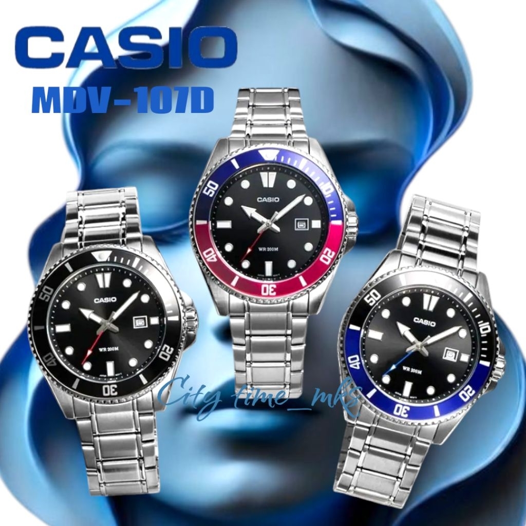 Jam tangan CASIO GENERAL MDV-107D men stainless steel band, ORIGINAL, garansi resmi Gilang Agung Per