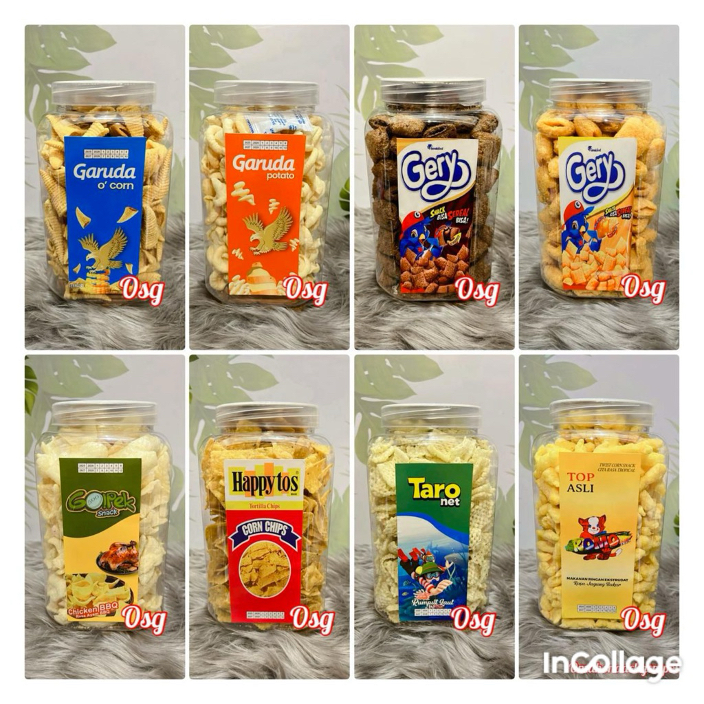 Snack Ori Toples 2L (Garuda Ocorn Potato,Gerry Sereal, Gopek, Happy Tos, Taro, Komo)
