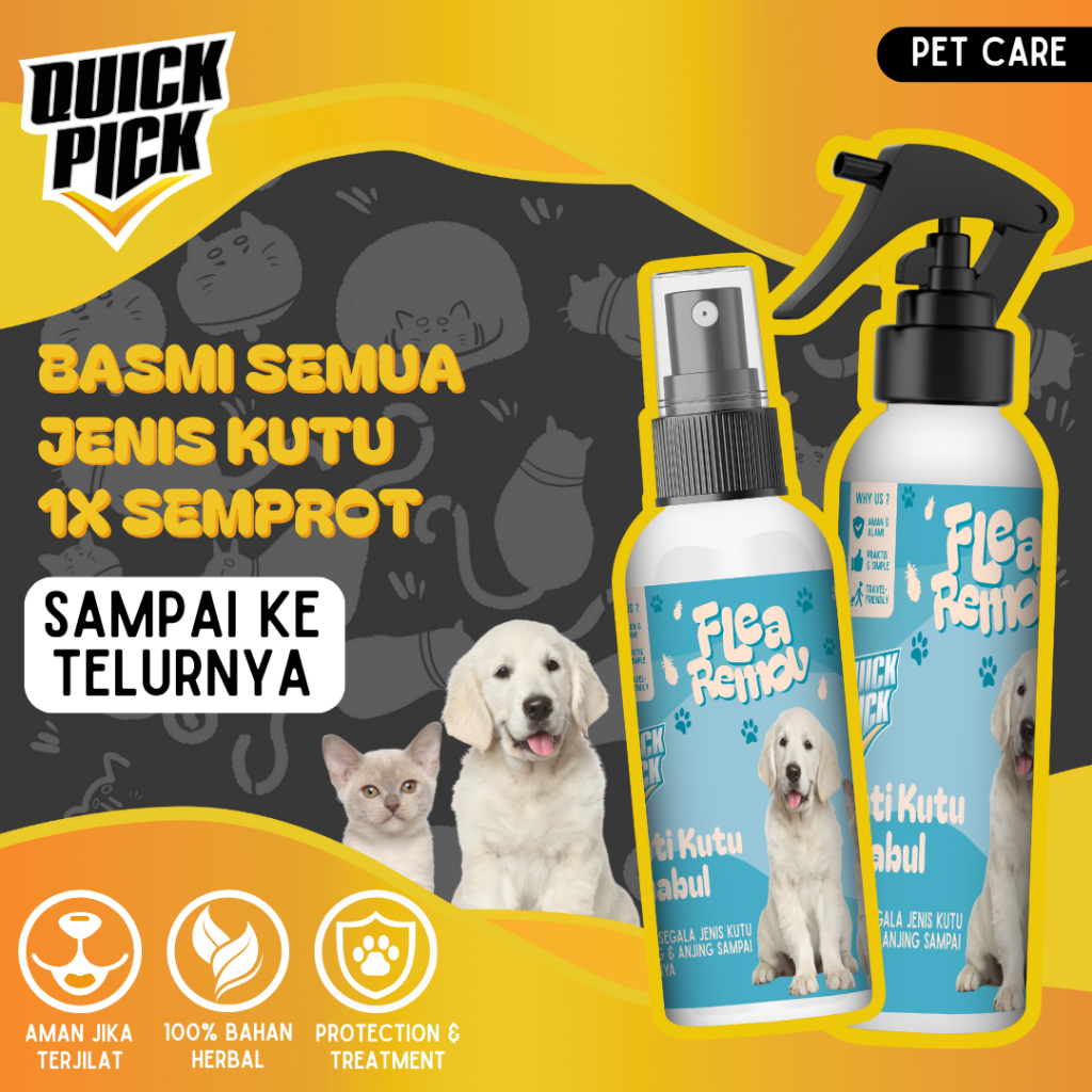 OBAT PEMBASMI KUTU KUCING SPRAY QUICKPICK (FREE 250ML) Flea Remover 100ML Semprotan AMPUH Anti Telur