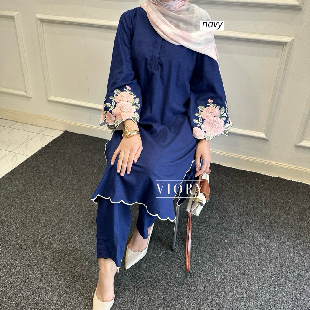 ARUNA RAYA SET VIORY / slit tunik bordir / tunik katun / set tunik celana / setelan baju lebaran