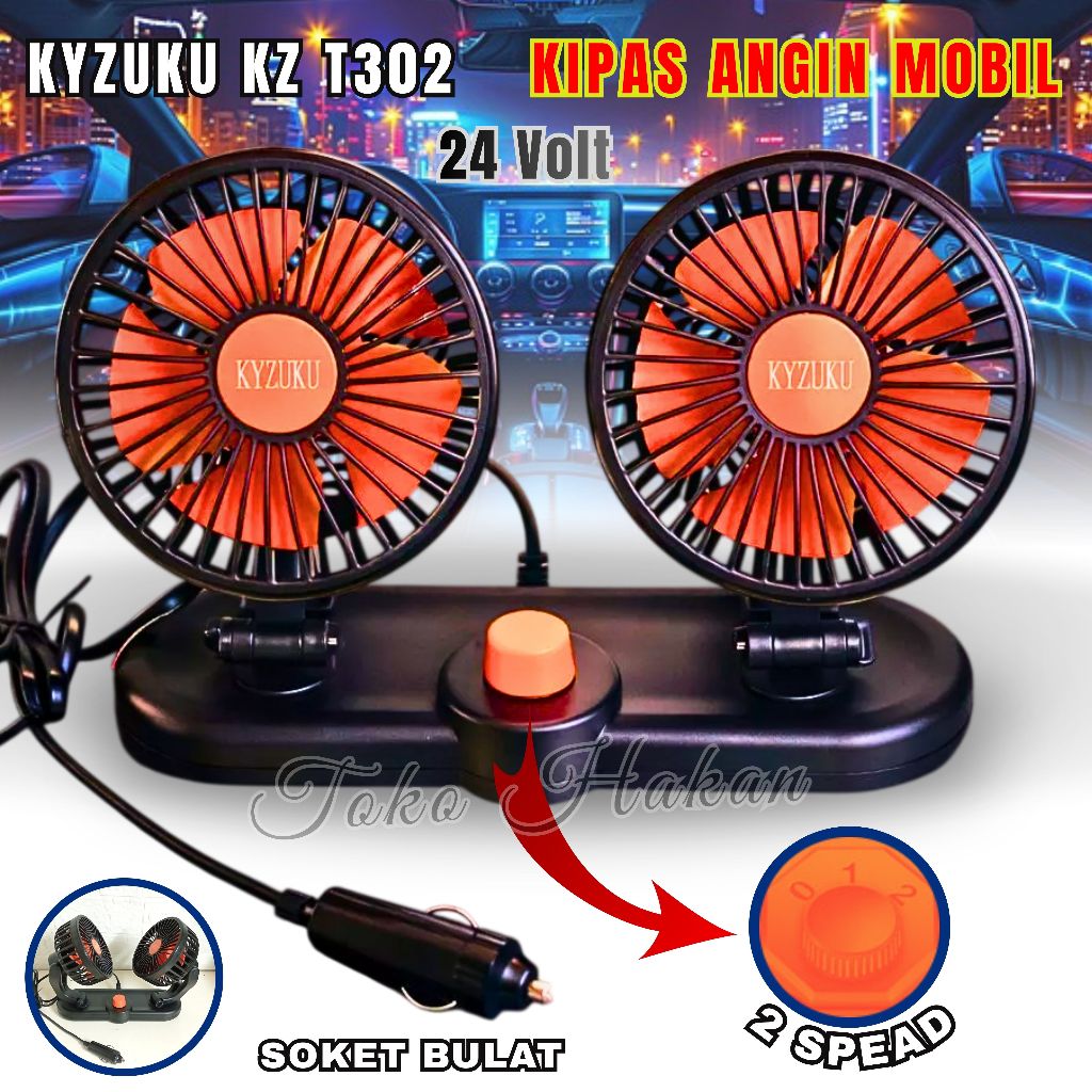 Kipas Mobil 24 Volt (2 Kipas)-KYZUKU KZ T302 Kipas Angin Mobil 24 Volt | Kipas Angin Mobil USB | Kip