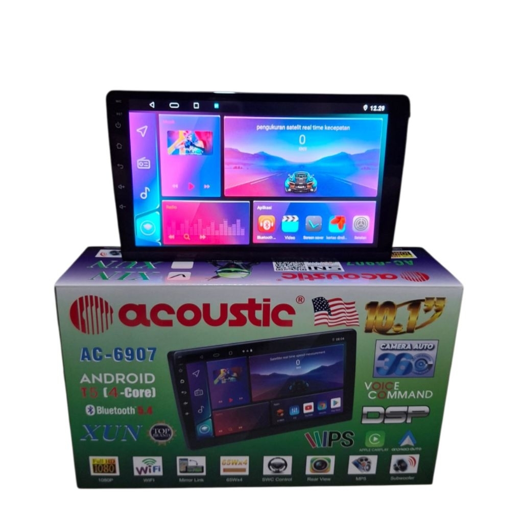 Head unit android 10 inch acoustic ac-6907 ram 6+128 support 360+android auto+carplay