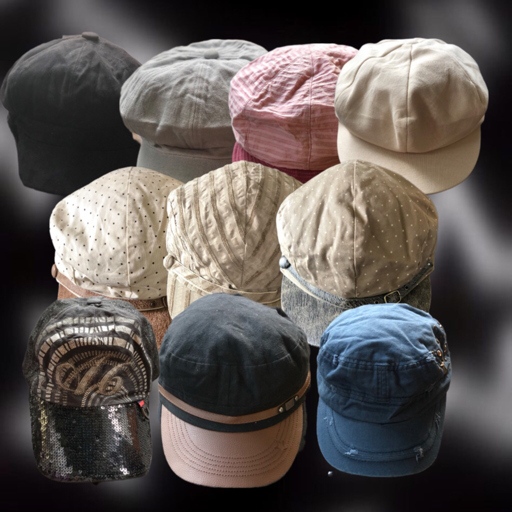 Topi y2k, topi baret, topi 2000era, topi vintage, topi pelukis, grunge, gothic, cottage core, downto
