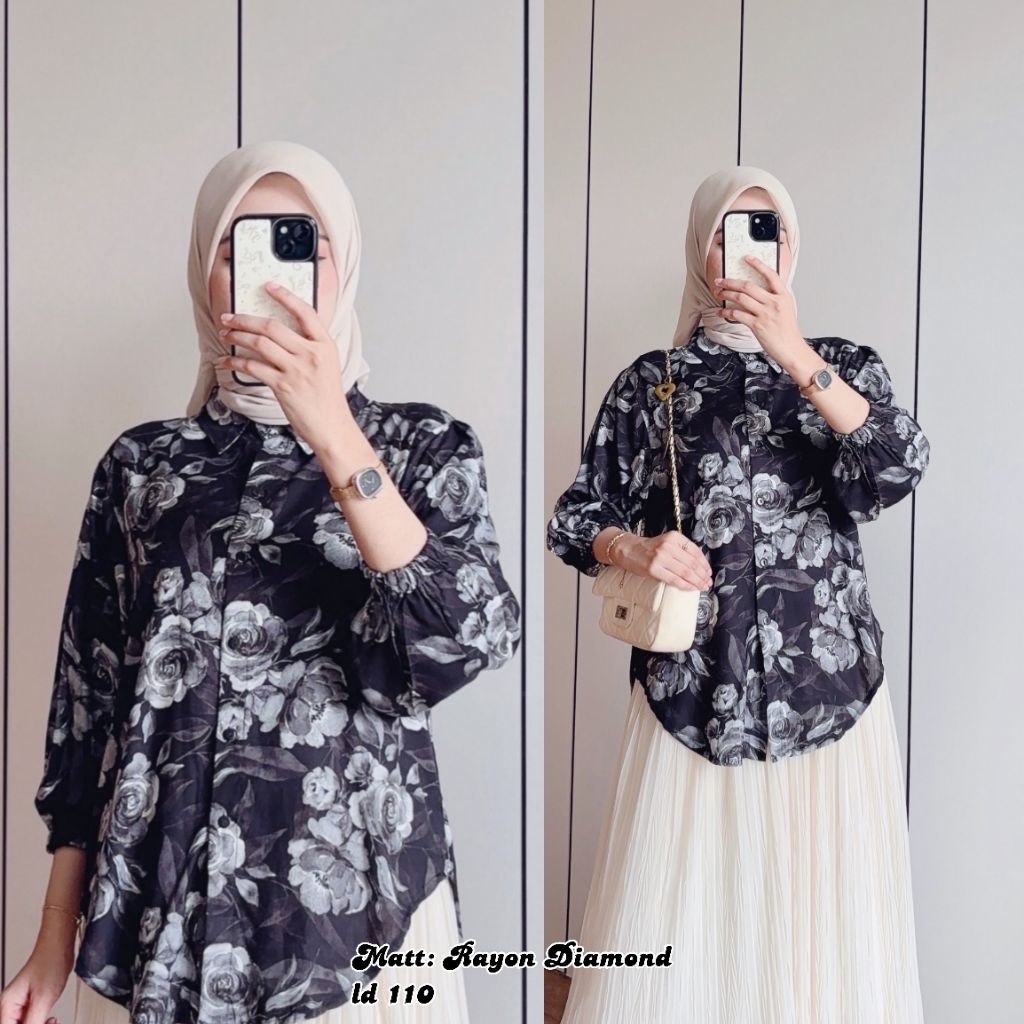 Atasan Kemeja Blouse Rayon premium Motif Bunga Cantik Atasan wanita Dewasa Rossa