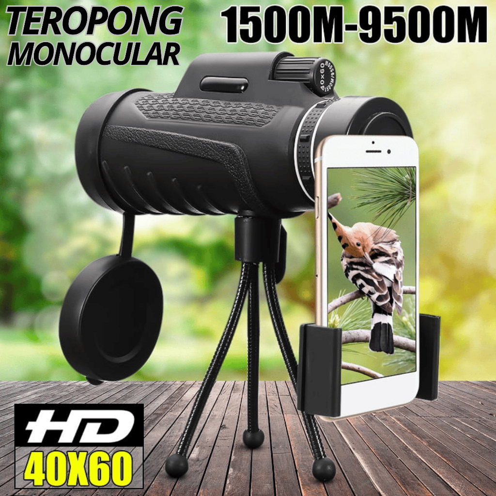 (NEW) Teropong Monokular Smartphone dengan Tripod Zoom HD 40x60 Jarak Jauh 1500M/9500M