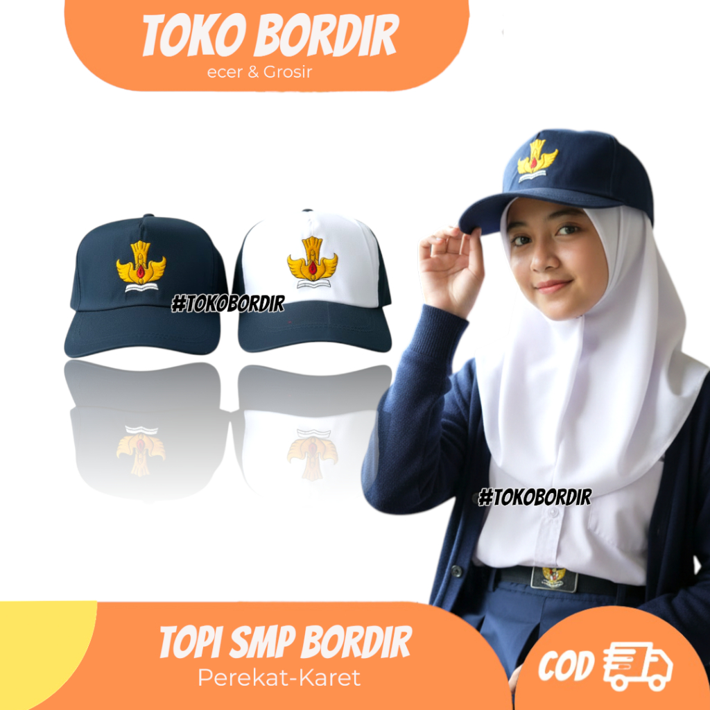 Topi SMP bordir | Topi SMP biru putih bordir