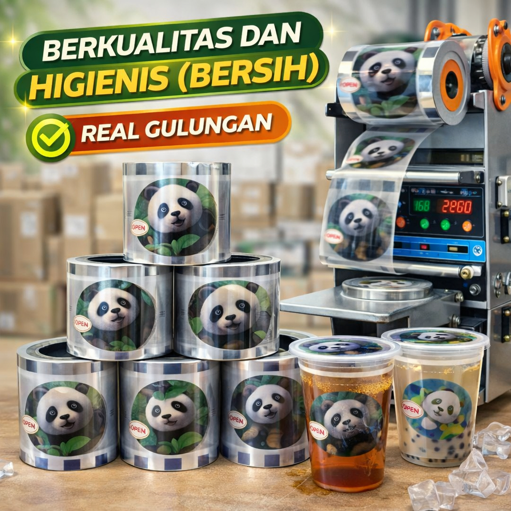 Seal Cup Plastik Motif PANDA 1200 & 2000 Cup | Tutup gelas teh | kopi | tutup gelas plastik | Plasti