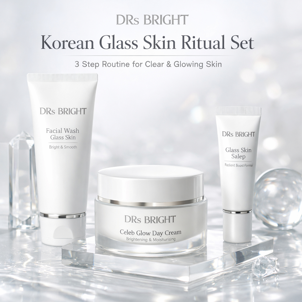 DRS BRIGHT KOREAN GLASS SKIN RITUAL SET PAKET SKINCARE PREMIUM FACIAL WASH SALEP DAY CREAM CELEB GLO