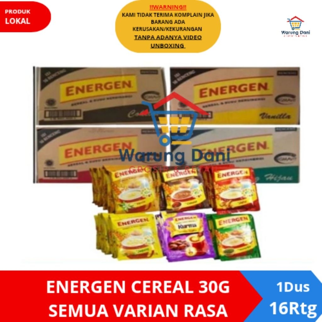 Energen Cereal Sachet 30G Cokelat Vanila Kurma Kacang ijo jahe jagung - 1Dus 16Renceng × 10Pcs