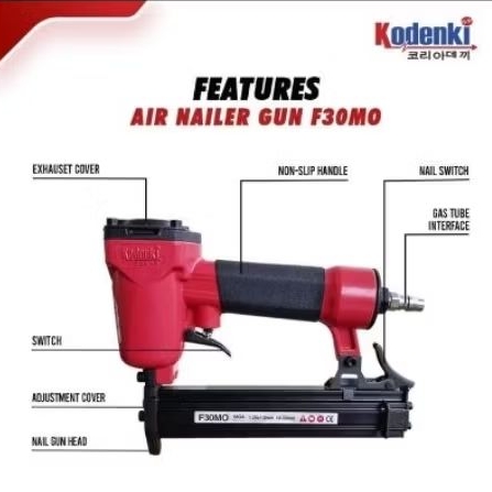 Staples KODENKI paku tembak lurus F30 staples angin Air Nailer Gun Merah