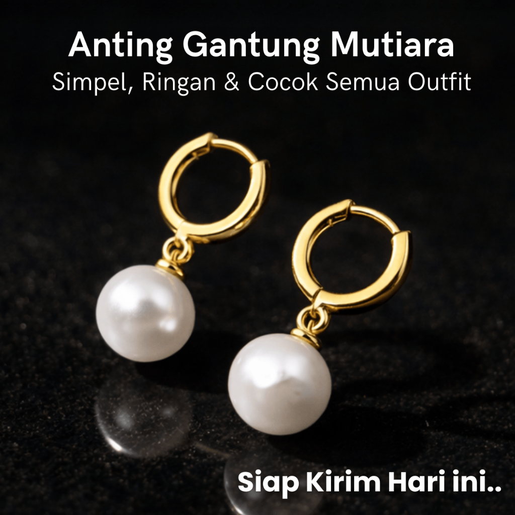 Anting Titanium Wanita Mutiara Anti Karat Anting Gantung Wanita Dewasa Fashion Kekinian