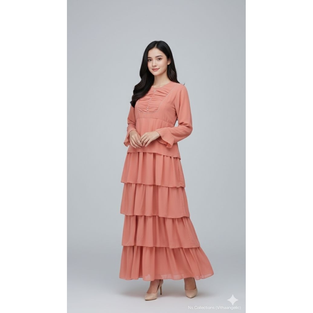 Dress / Gamis Remaja Pink Salem Rumbai