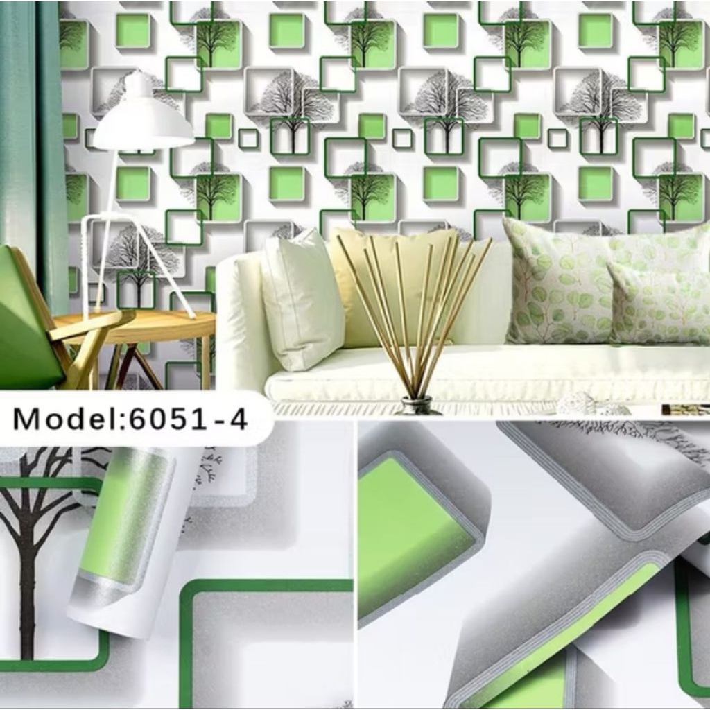 WALLPAPER STIKER DINDING KOTAK HIJAU 3D