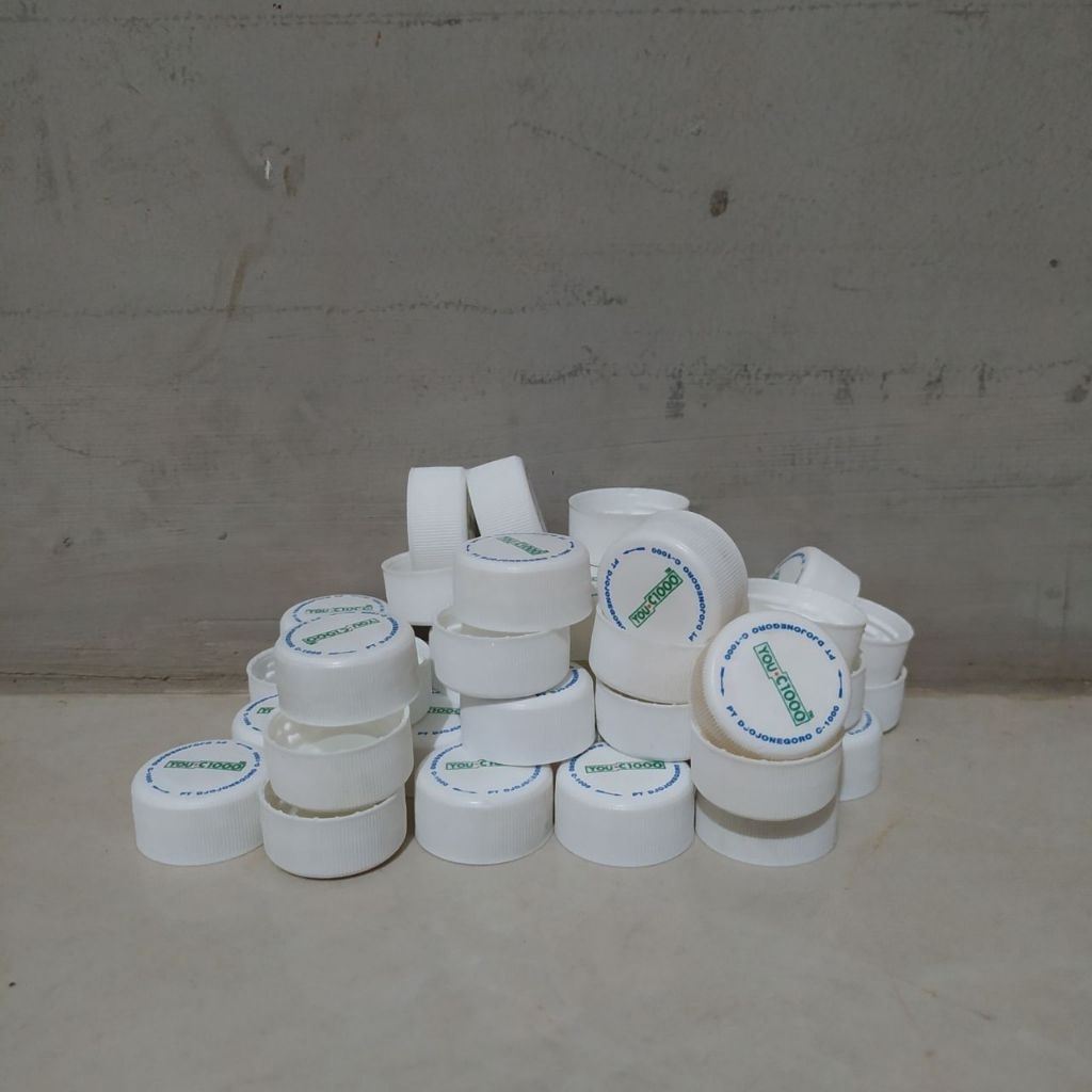 40pcs Tutup Botol Plastik You C1000 Warna Putih Bekas Bersih