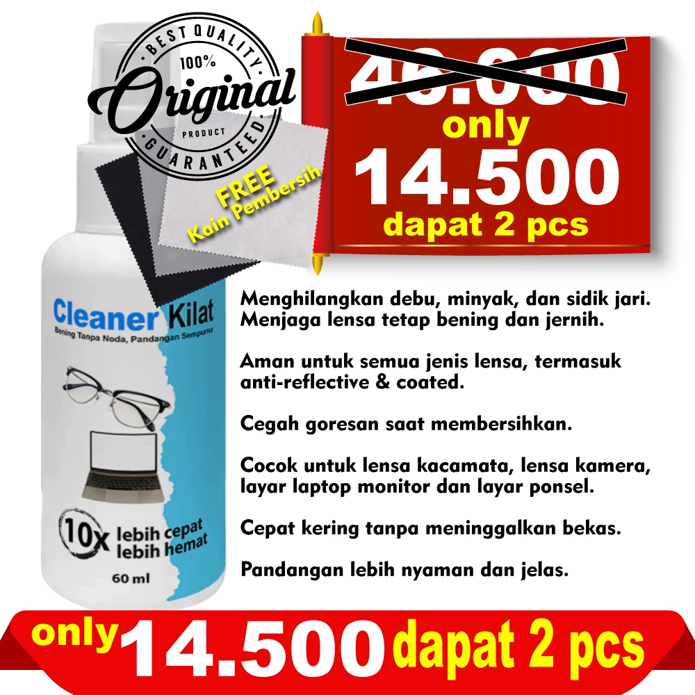 Pembersih Lensa Kacamata Anti Fog 60 ml Paket 2 Pcs - Lens Cleaner Anti Embun untuk Kaca Mata, Lapto