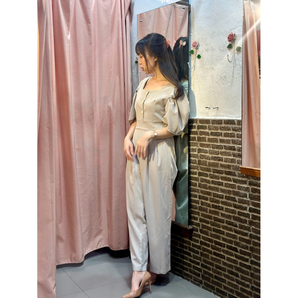 jumpsuit abu panjang wanita dewasa overall gray