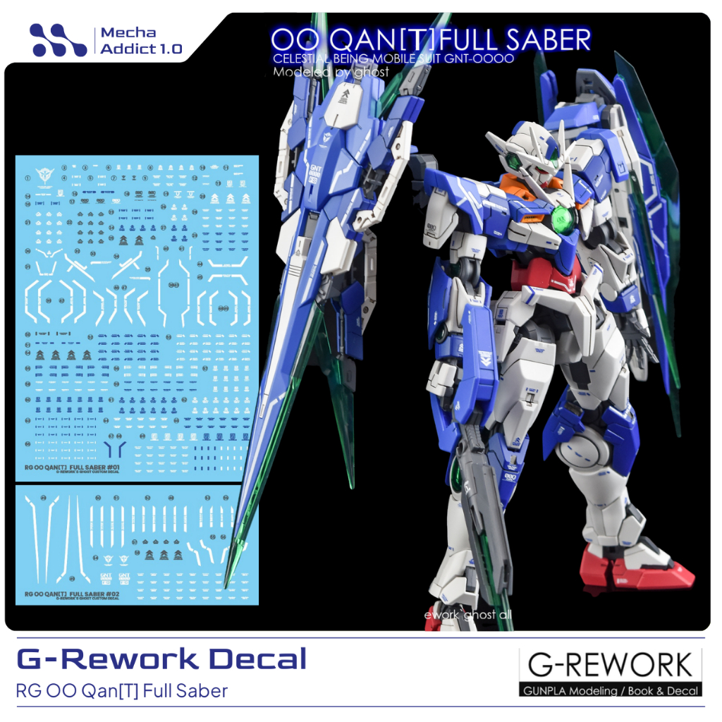 Water Slide Decal RG Gundam OOQ 00 Qan[T] Full Saber by G-rework