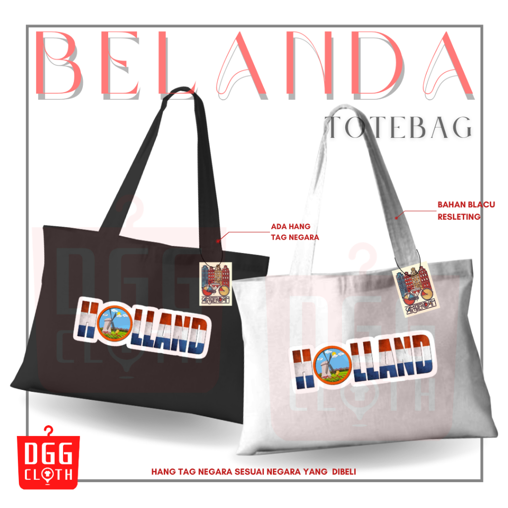 DGGCloth Tote Bag Belanda Amsterdam Totebag Sablon Oleh Oleh Belanda Bahan Blacu Premium Dengan Pere