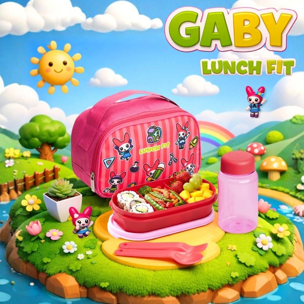 Tas Bekal Terbaru Set / Kotak Makan Set Karakter Lucu / Set Bekal Viral Botol Minum