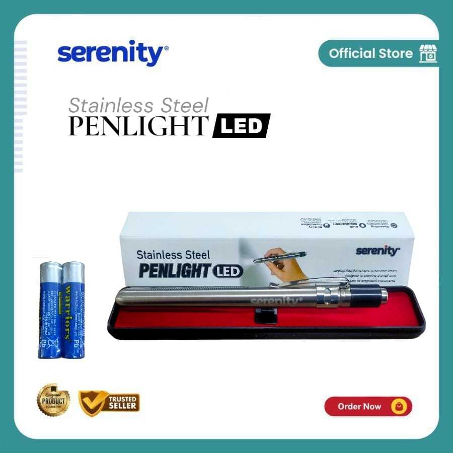 PENLIGHT SERENITY STAINLESS CAHAYA PUTIH . SENTER MATA ABN . SENTER TELINGA ABN .  SENTER DOKTER