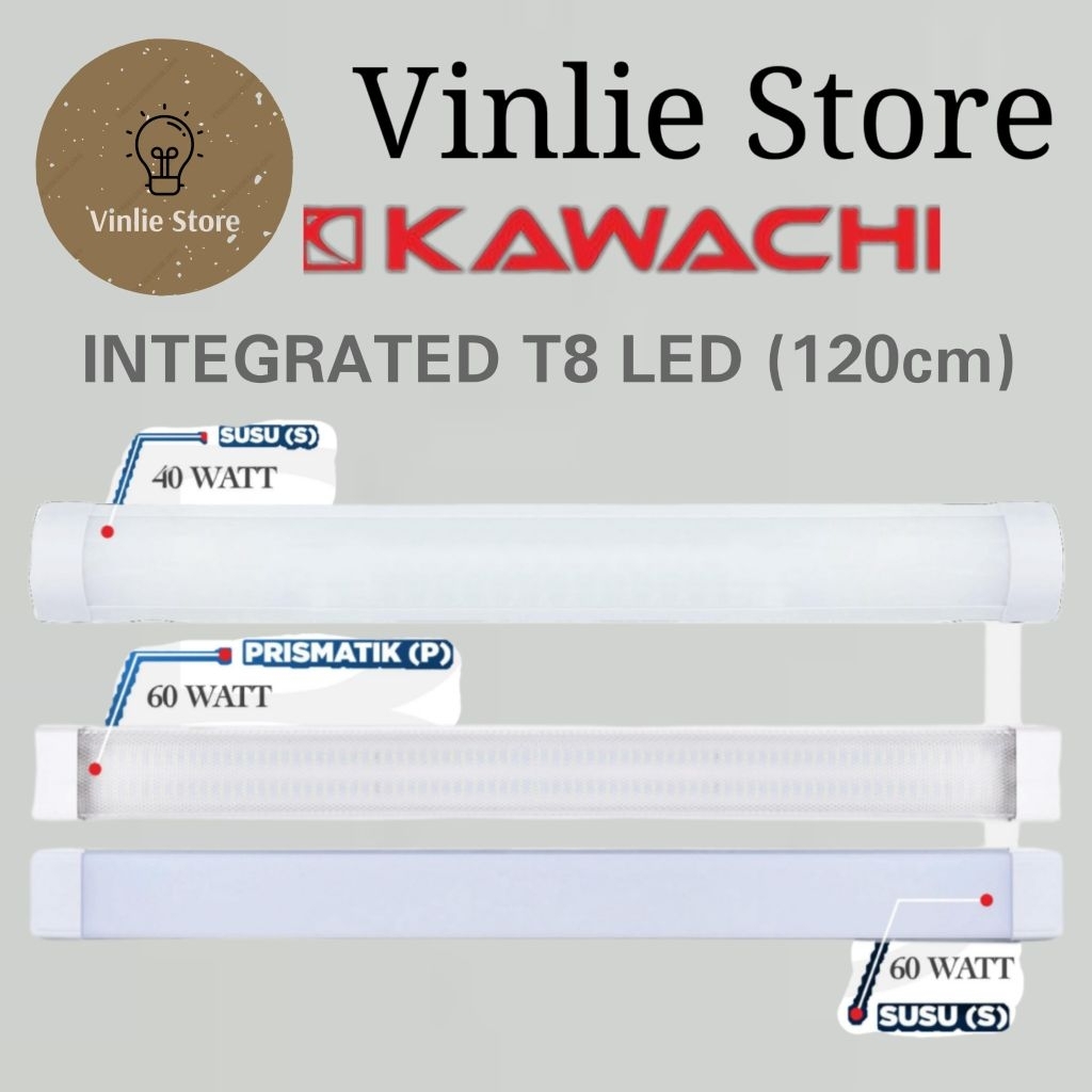 KAWACHI 40W / 60W Kap Lampu LED T8 Integrated 120CM 40 Watt  60 Watt OVAL/PRISMATIC