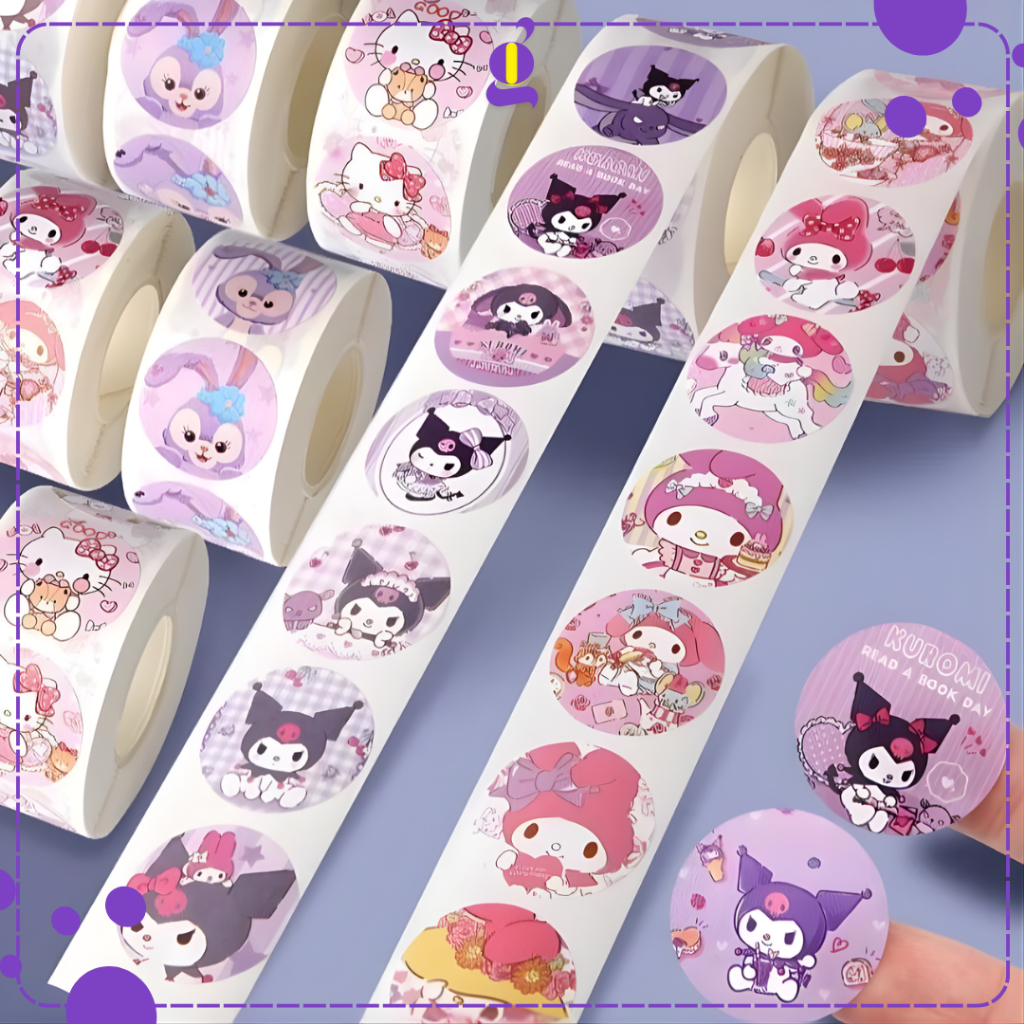 Label Stiker Roll 500 Lembar Karakter Stiker Roll Buat Tempel Box Packaging Makanan Kotak Souvenir