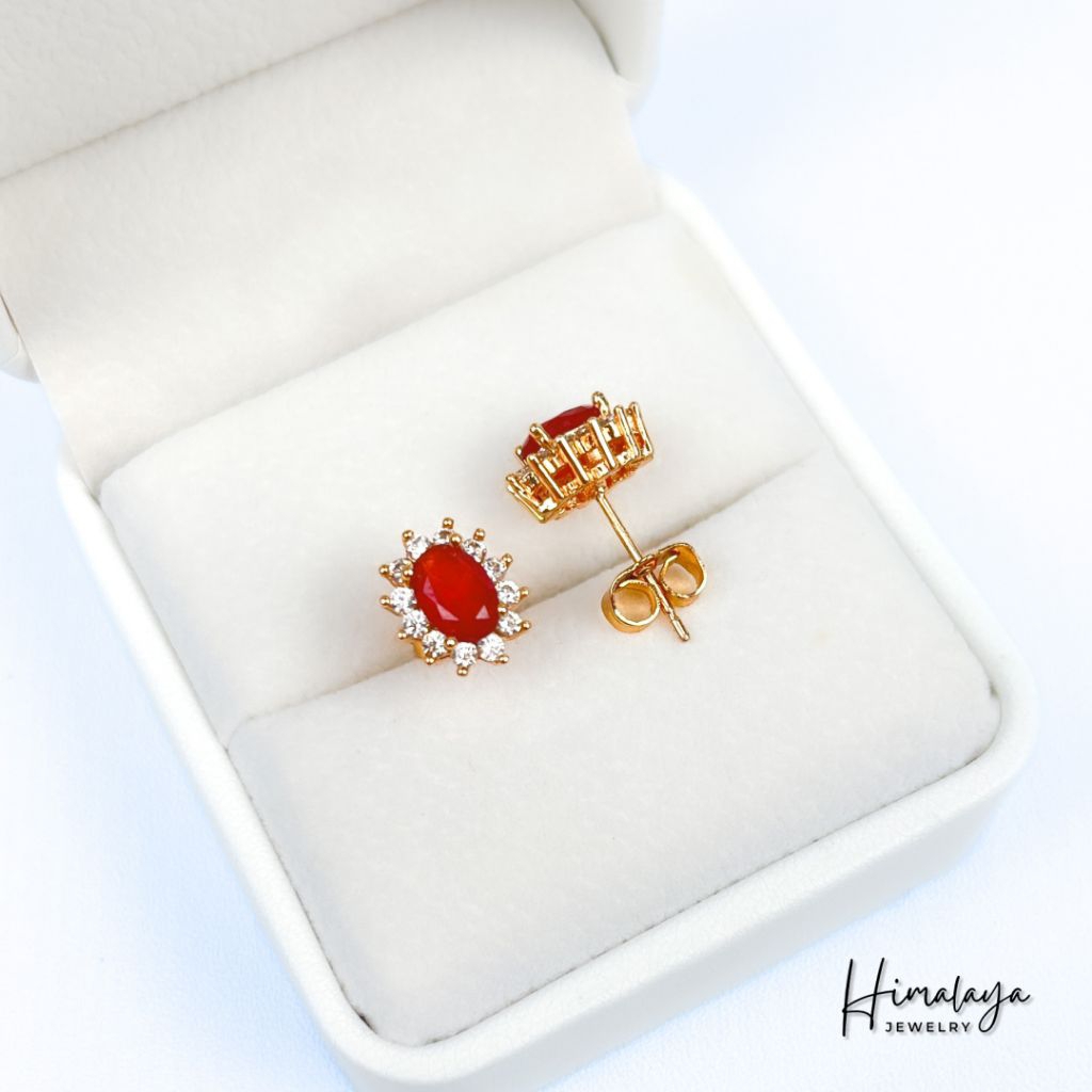 Anting Stud Tusuk Sumpel Motif Permata Zirconia Hongkong Batu Permata Mirah Bahan﻿ Tembaga Lapis Ema