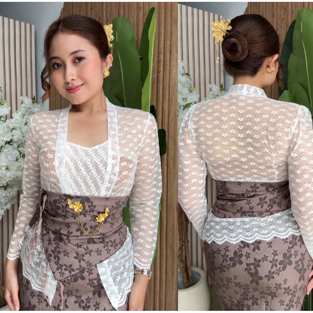 (kebaya saja) kebaya brokat putih klasik motif B / kebaya bali / kebaya jadi
