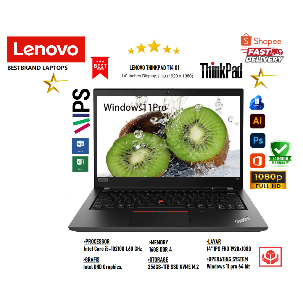 LAPTOP LENOVO T14 G1 CORE I5 GEN 10 TOUCHSCREEN RAM 32GB/1TB SSD BERGARANSI