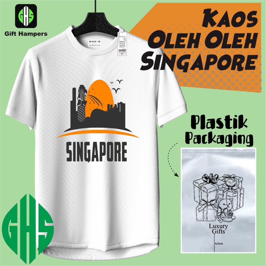 BAJU KAOS OLEH OLEH SINGAPORE TAMPINES PAKAI TAG NEGARA ASAL BAHAN COTTON 30S SOUVENIR PREMIUM GIFT