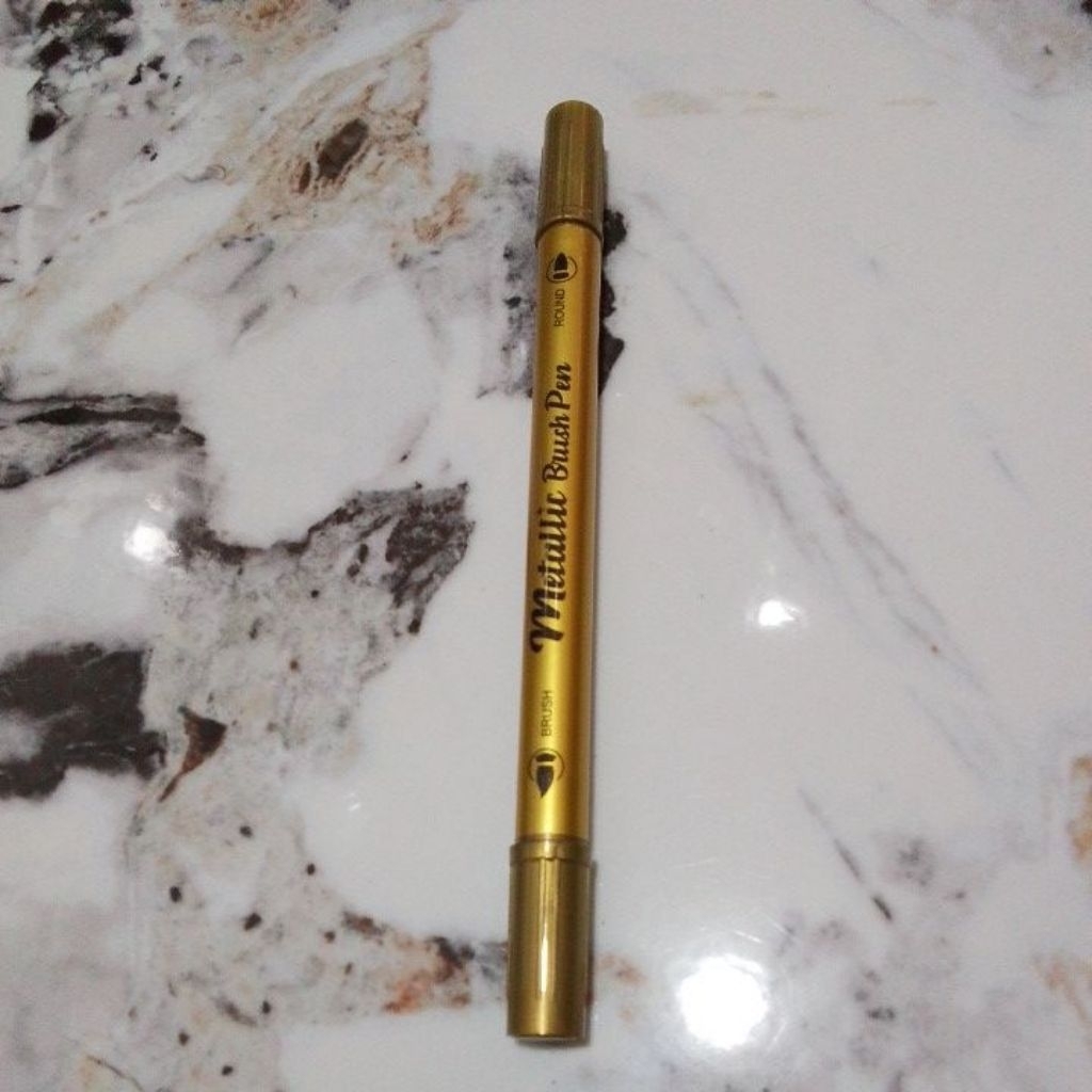 Metalic Brush Pen Spidol Brush Kaligrafi Tinta Emas 2 Mata Pena